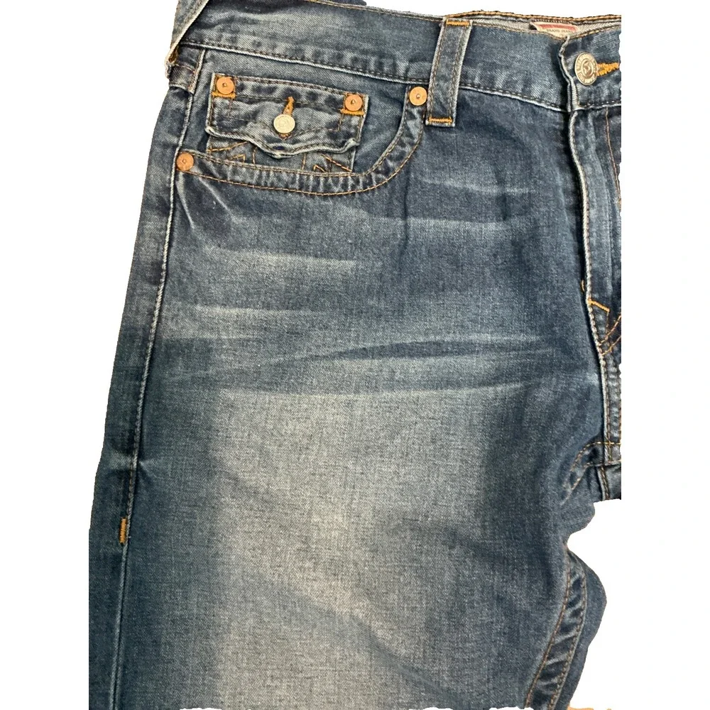 True Religion Ricky Jeans Mens 38x34 Blue Denim Straight Flap Pocket USA Made